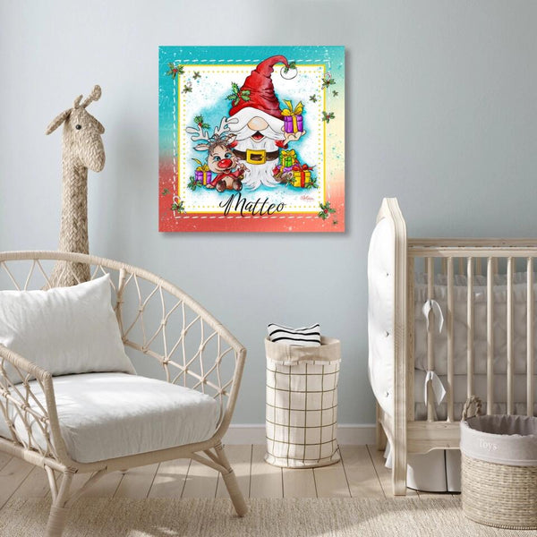 Wichtel Bild . KLAUS mit Klein-Rudi ♡ Deko Geschenk für Weihnachten