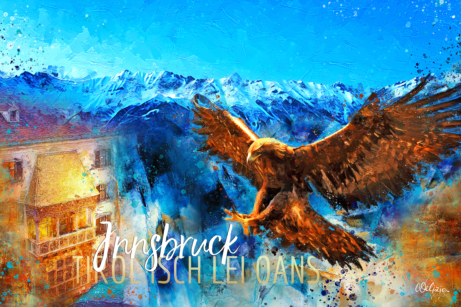 Auftragsmalerei . Pop Art Bild Innsbruck in Tirol vom Pop Art Künstler Sabine Delizia Egger in Tirol
