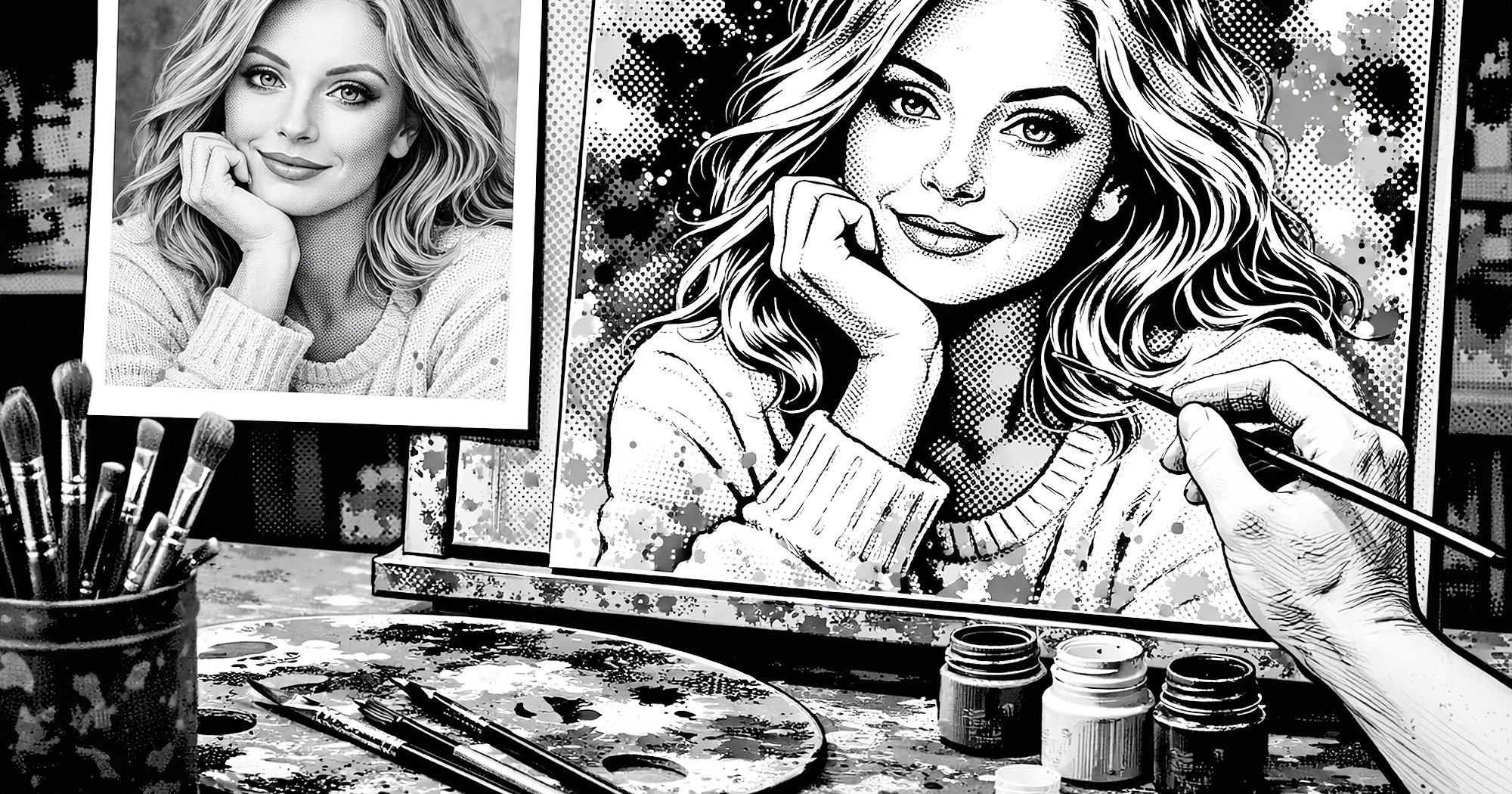 Handgemalte, flippige Pop Art Portraits nach Fotovorlage vom Künstler Tirol Österreich