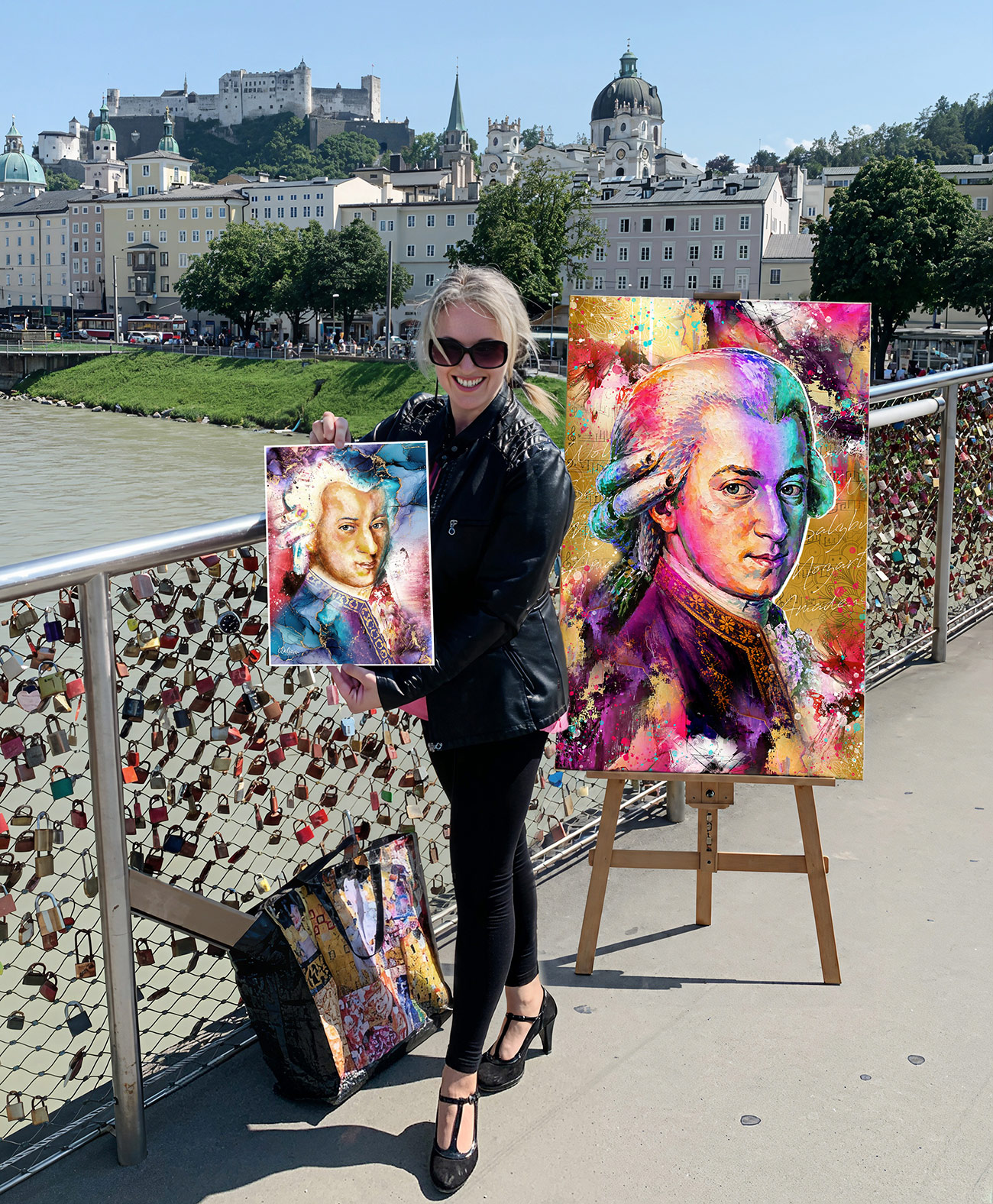 Bine Salzburg Zwei MozartsWEB Kunst Projekt Moz.Art270 in Salzburg zum 270. Geburtstag von Mozart by Pop Art Künstler Sabine Delizia Egger aus Tirol.